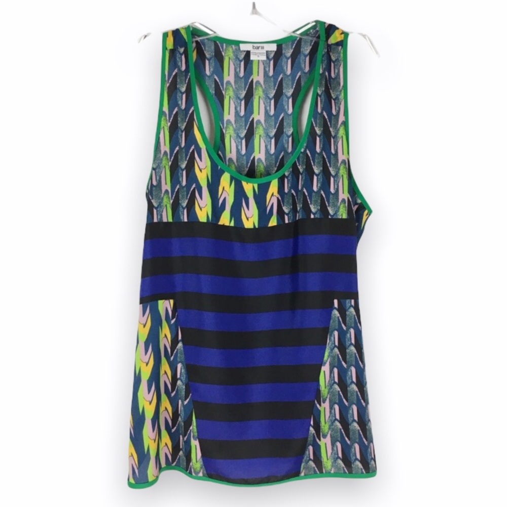 Bar III Womens Size Small Multicolor Print Blue Black‎ Striped Tank Top Shirt